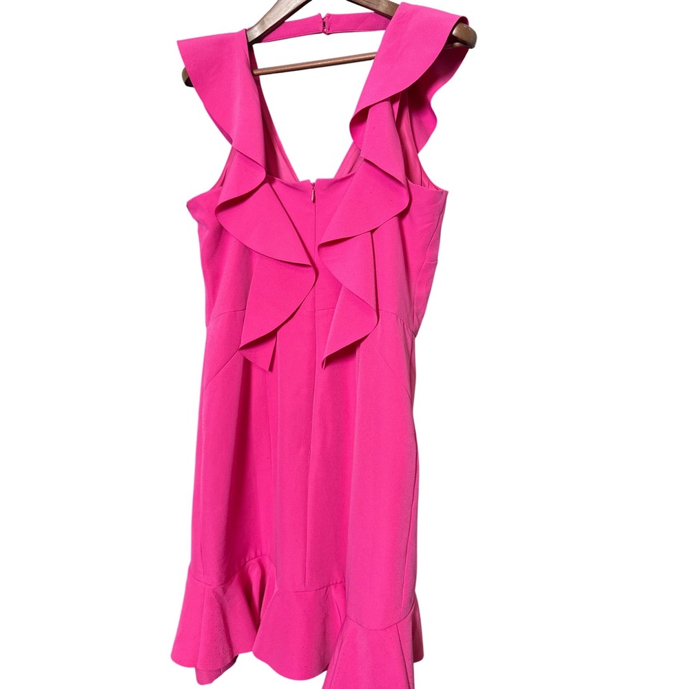 NWTs Party Wedding Hot Pink Ruffle V-Neck Comfort Dress Sz 12 Bold Barbi Ruffle - Picture 4 of 10